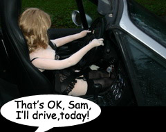 Samantha in Midiman's Sports Car